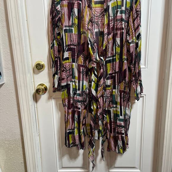 Units Sheer Long Line Artsy Tie Front Cover Up Cardigan Women's Sz X-Large - Picture 5 of 9